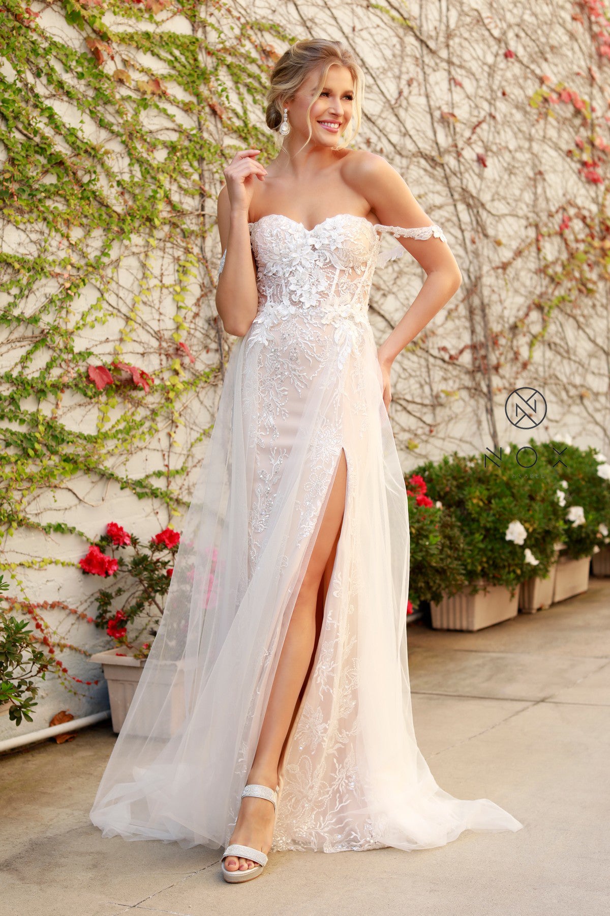 Whimsical Wishes Beaded Wedding Dress: Ivory/Champagne - Bella and Bloom Boutique
