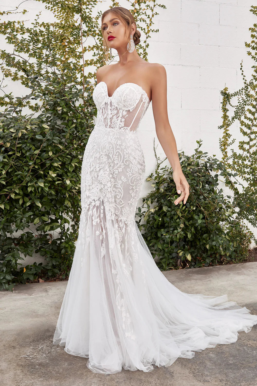 Sereia Sparkly Mermaid Detachable Off Shoulder Feather Wedding Dress: White - Bella and Bloom Boutique