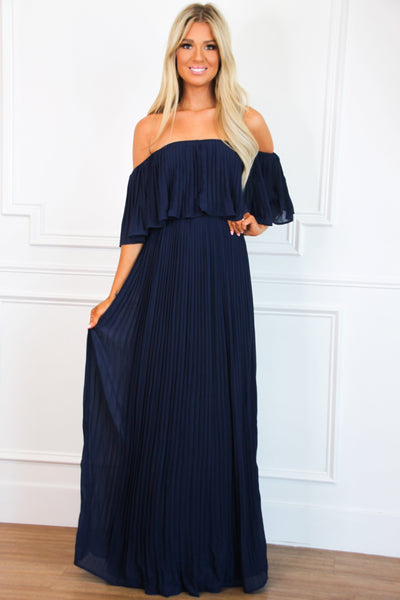 Say You Love Me Pleated Maxi Dress: Navy - Bella and Bloom Boutique