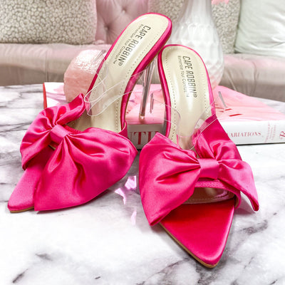 Blaire Satin Bow Heels: Fuchsia - Bella and Bloom Boutique