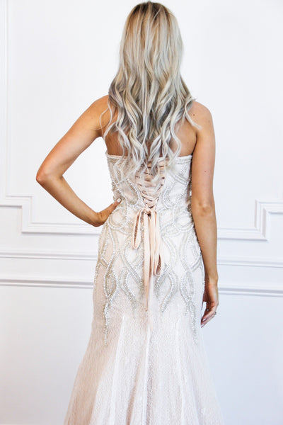 Happily Ever After Lace Mermaid Wedding Dress: Ivory/Nude - Bella and Bloom Boutique