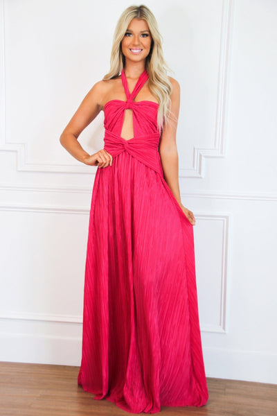 Misha Cutout Pleated Maxi Dress: Hot Pink - Bella and Bloom Boutique