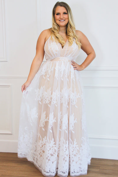 Here Comes the Bride Maxi Dress: White/Nude - Bella and Bloom Boutique