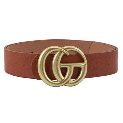 RESTOCK: Label Lover Belt: Cognac/Antique Gold - Bella and Bloom Boutique